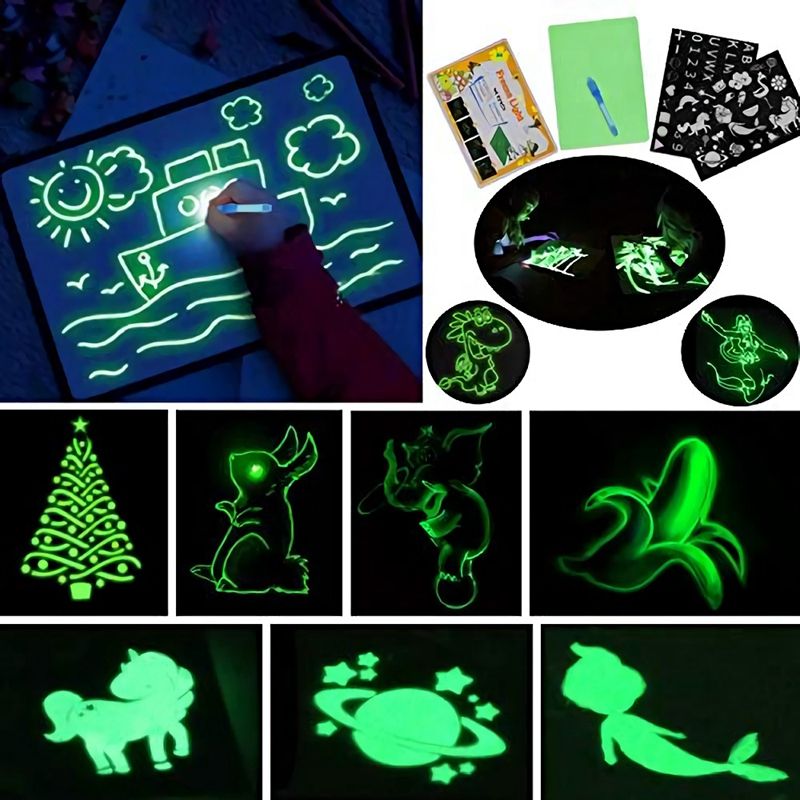 Magic Luminous Drawing Set Board Games Tablet Glow In The Dark Fluorescent Pen Educational Montessori Interactive Toy For Child