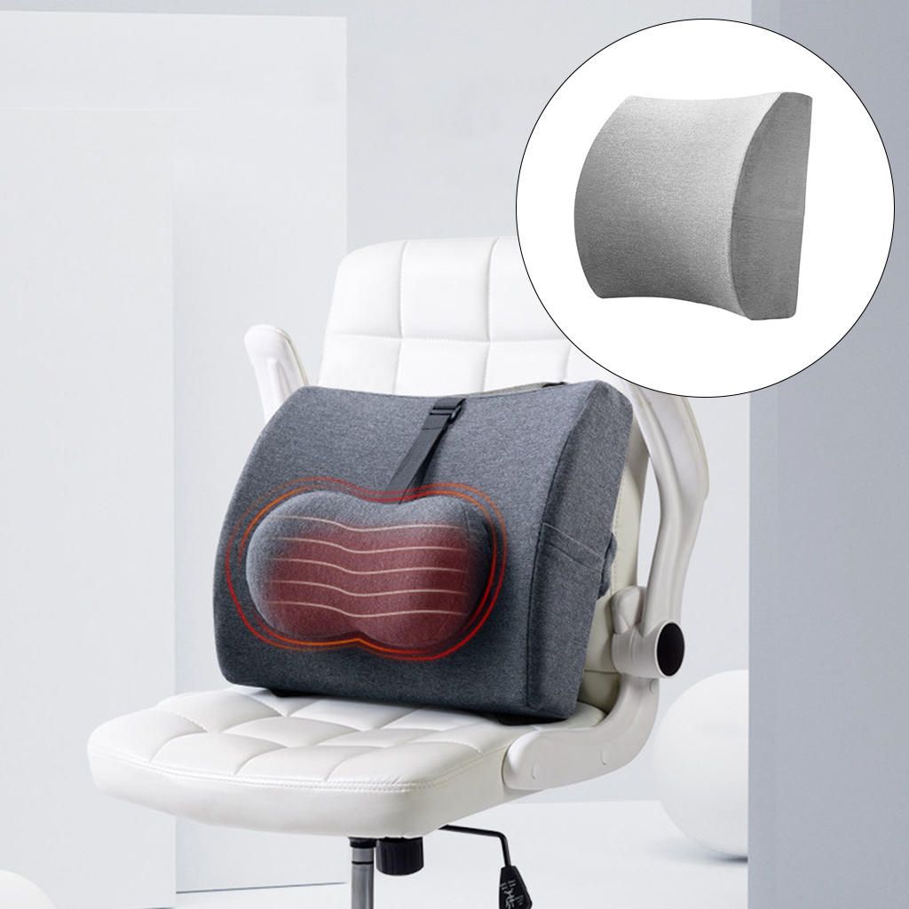 Cotton Lumbar Back Support Memory Foam Comfortable Straps Light Grey