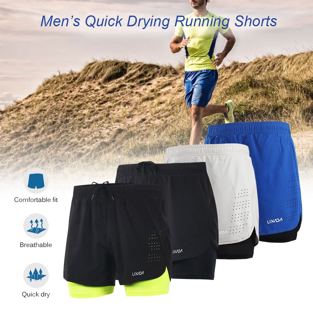 Men's Running Shorts Quick Dry Breathable With Liner - Black