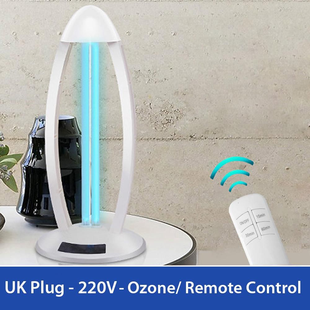 UK Plug 220V Household UV Lamp Ozone UV Sterilization Lamp Portable Disinfection Lamp Tube Bed Mite UV Sterilizer 38W Remote Control