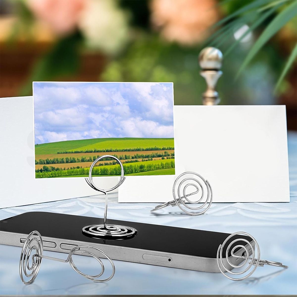 Desktop Card Holder 30pcs Metal Card Holder Stand Versatile for Photos Silver