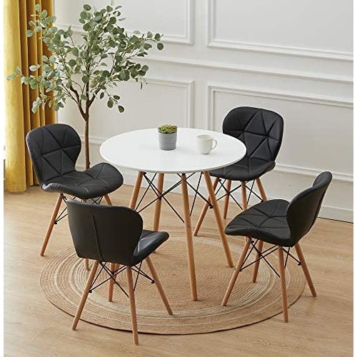 Set Of 4 Leather Chair Dining Set - White And Black