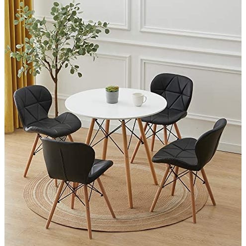 Set Of 4 Leather Chair Dining Set - White And Black