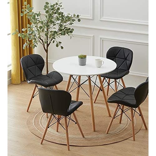 Set Of 4 Leather Chair Dining Set - White And Black