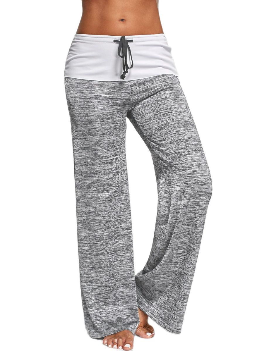 Women Fashion Wide Leg Patchwork Leggings Causal Dancing Loose Long Pant Waist Drawstring Ladies Elasticed Pants Yoga Sportwear(#Grey)