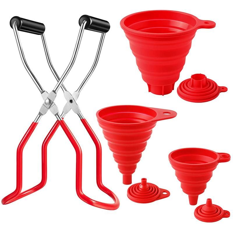 Canning Lifter with Handles and 3 Size Silicone Funnel Red