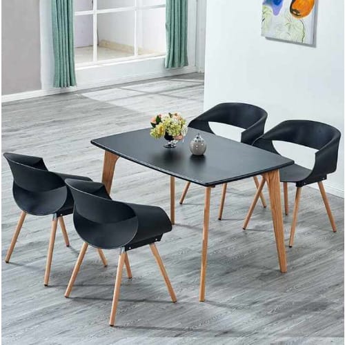 Set Of 4 Wood Leg Dining Chairs And Table Set