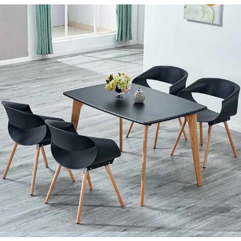 Set Of 4 Wood Leg Dining Chairs And Table Set