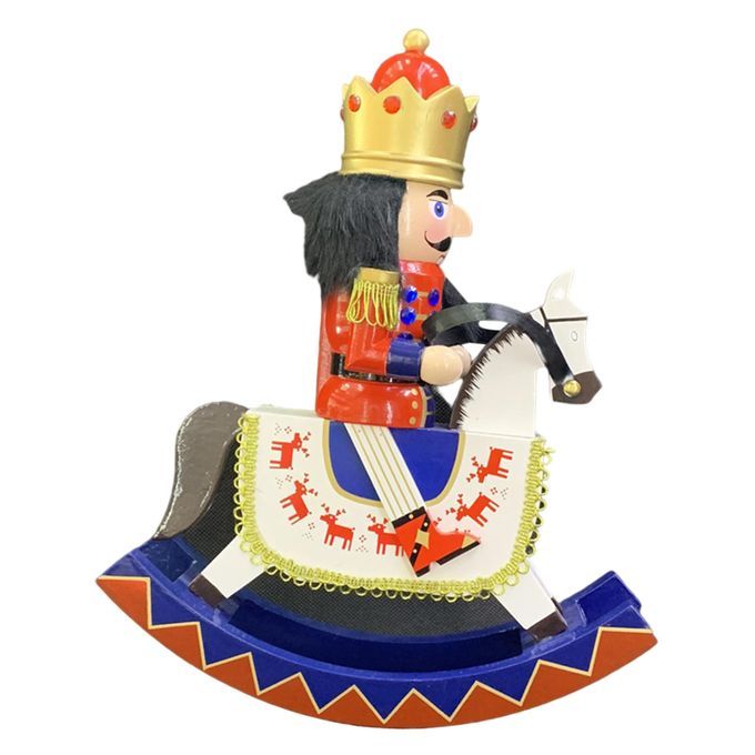 Wooden Nutcracker Rocking Horse Christmas Decor Ornaments Kids King