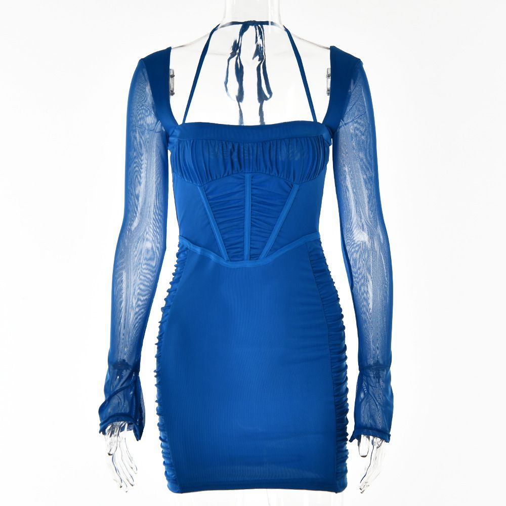 Corset Long Sleeve Dress- Blue