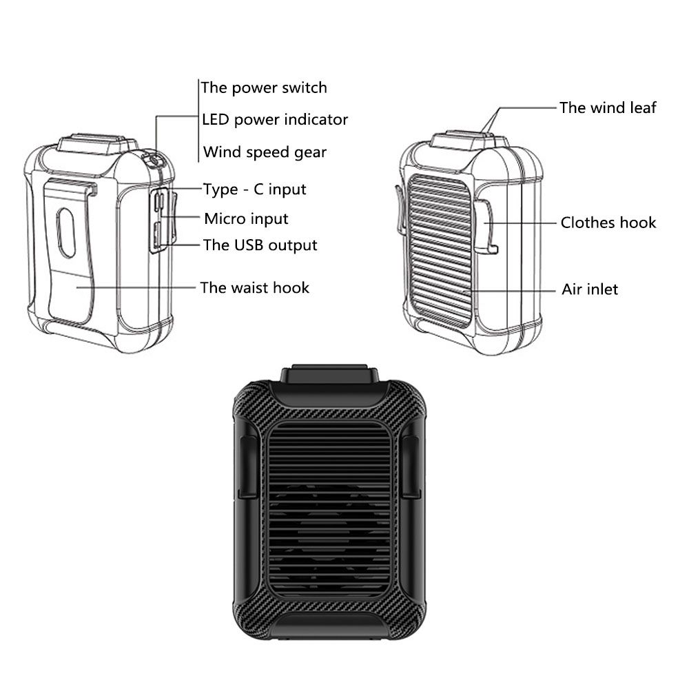 Outdoor Waist Hangings Fan Portable Fan 112*79*53 Mm 6000mah