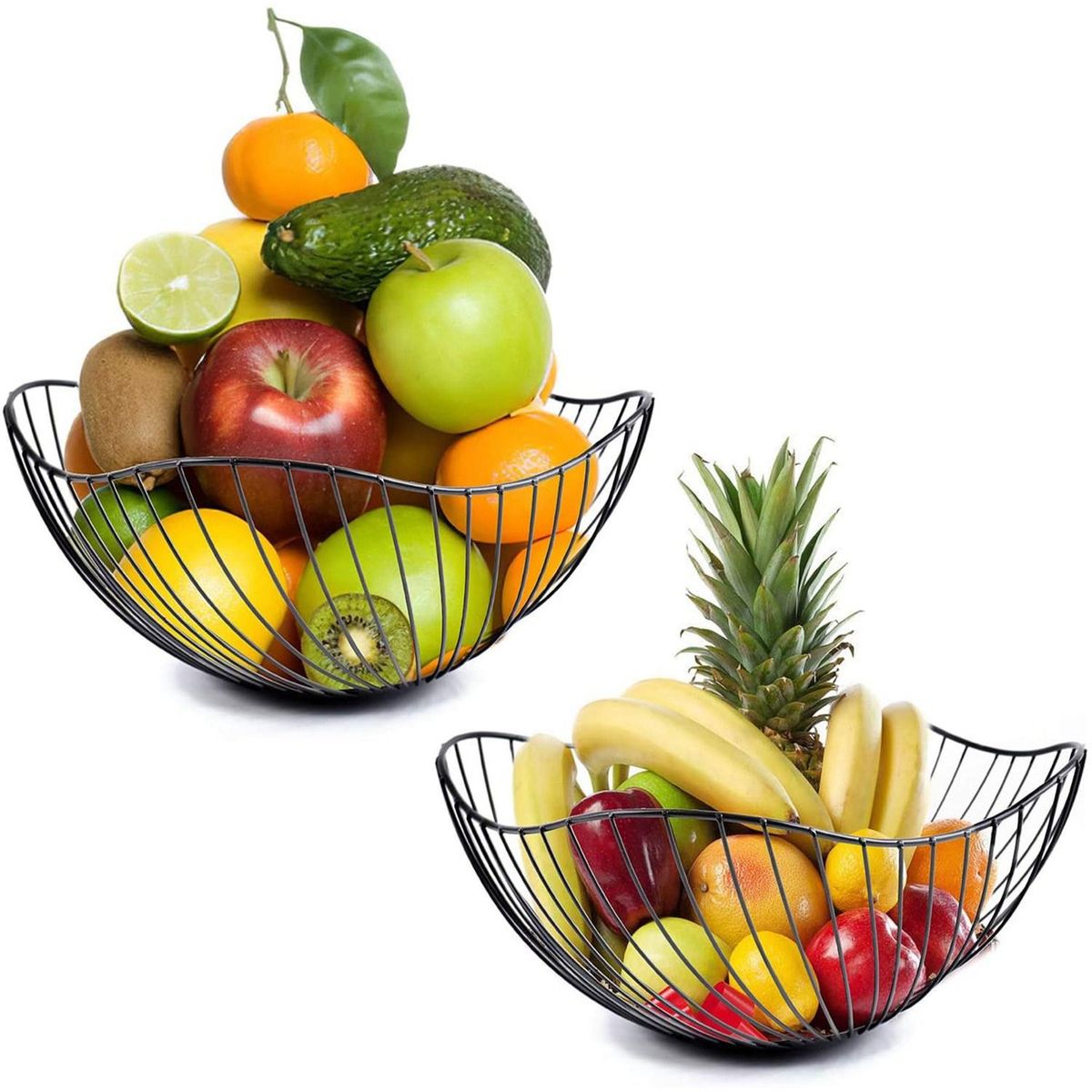 Iron Wire Countertop Fruit Storage Basket Stand Black