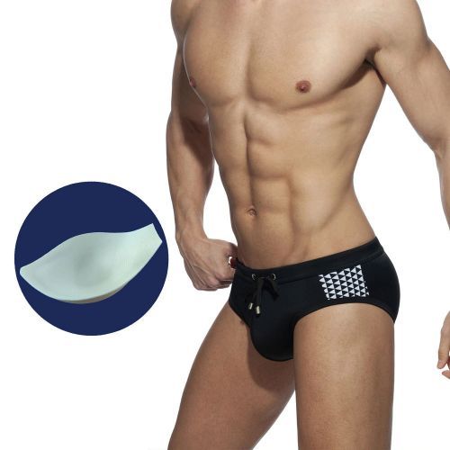 Mens Swimming Briefs Swim Trunks Swimwear Beach Shorts With Drawstring（Black）