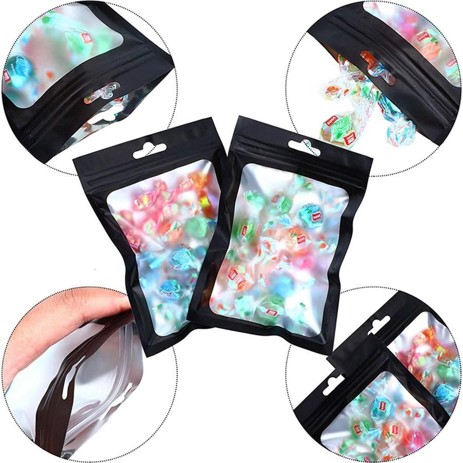 200 Pieces Resealable Food Storage Bags with Clear Window Coffee Beans Packaging Pouch for Food Self Sealing Storage Supplies (Black, 2.4 x 4 Inch)
