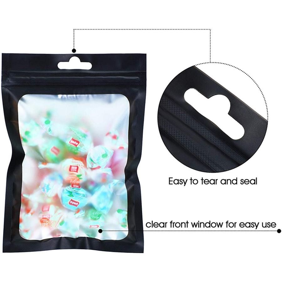 200 Pieces Resealable Food Storage Bags with Clear Window Coffee Beans Packaging Pouch for Food Self Sealing Storage Supplies (Black, 2.4 x 4 Inch)