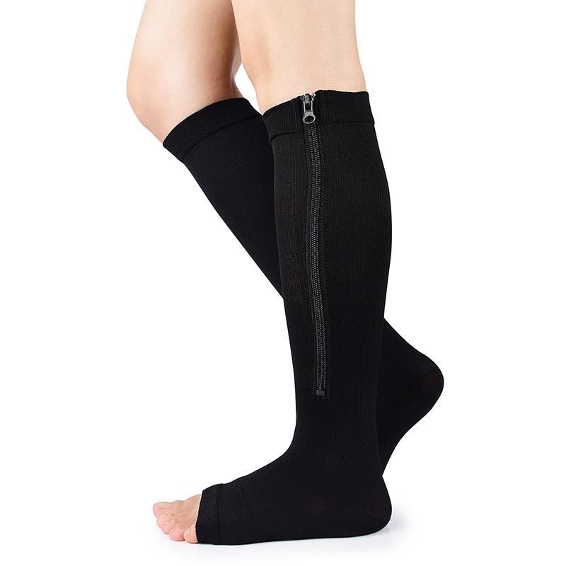 15-25 MmHg Gradient Compression Socks for Women Calf Zipper Open Toe Sport Socks