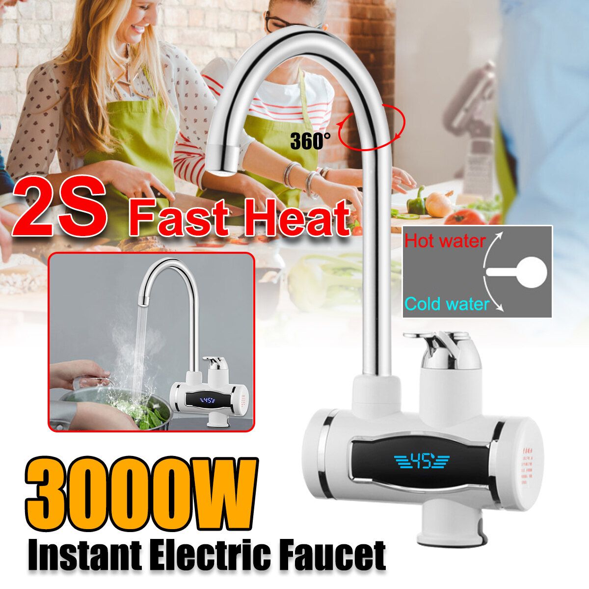 Electric Faucet Tap Hot Water Heater Instant For Home Bathroom Kitchen Boat Us