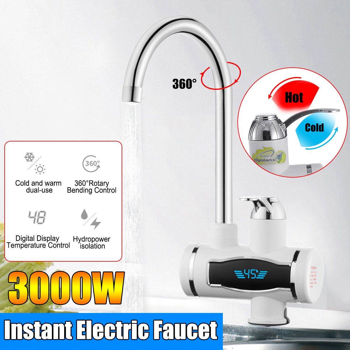 Electric Faucet Tap Hot Water Heater Instant For Home Bathroom Kitchen Boat Us