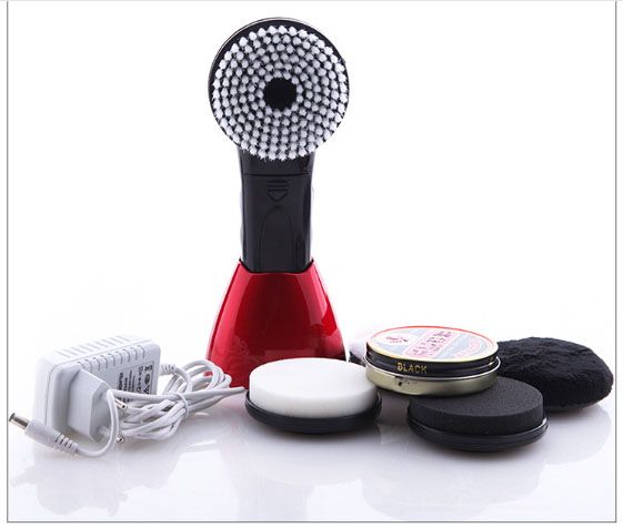 Electric Shoes Cleaning Machine Portable Rechargeable Dedusting Oiling Waxing Polisher 5 Brush Heads One-Touch Switch-Silver Color