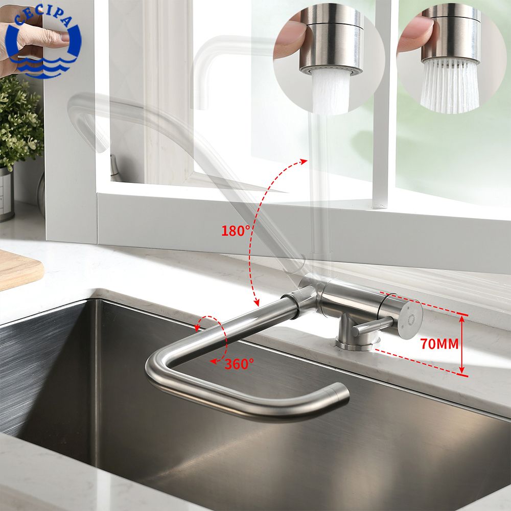 Front Window Folding Kitchen Faucet Stainless Steel 360​​° Rotation Kitchen Sink Wash Basin  And Cold Mixer Water Tap
