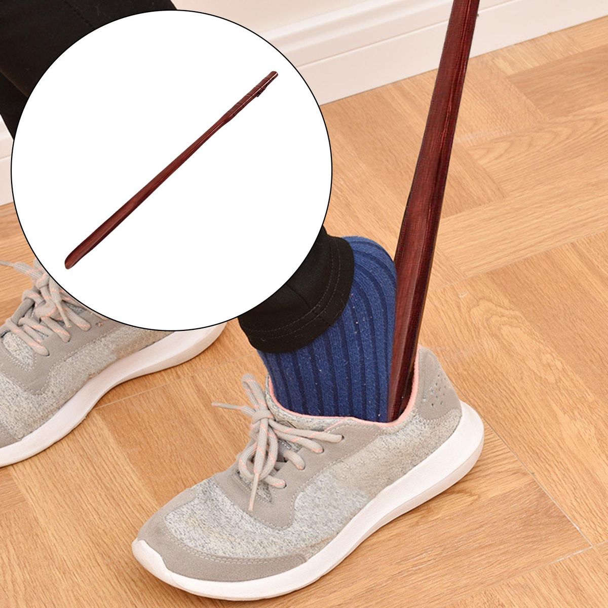 2Pcs Long Handle Wooden ShoeShoeShoehorn Portable Red Wood
