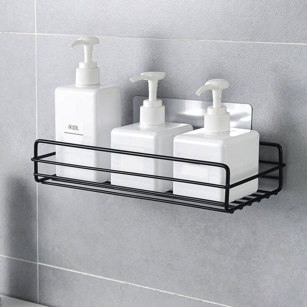 Iron Wall-mounted Self-adhesive Bathroom Kitchen Shelf-Black