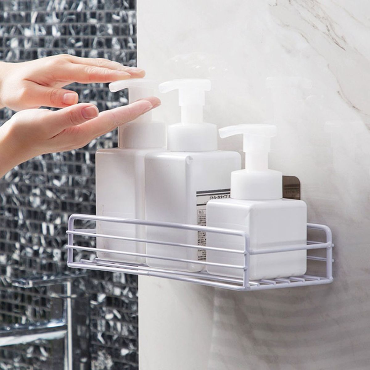 Iron Wall-mounted Self-adhesive Bathroom Kitchen Shelf-Black
