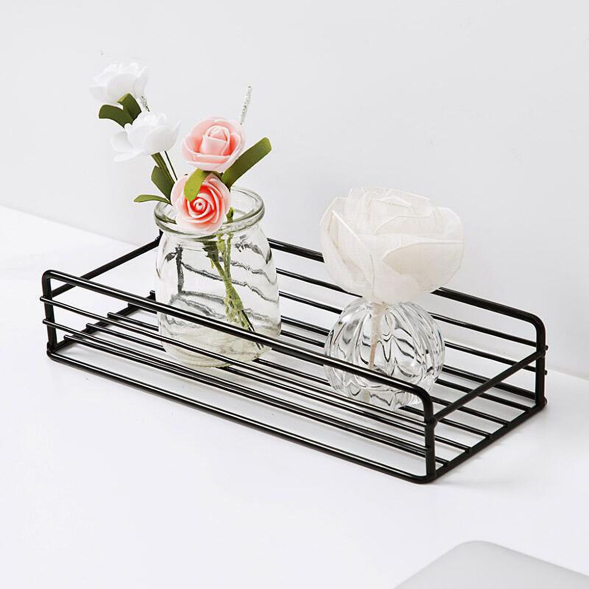 Iron Wall-mounted Self-adhesive Bathroom Kitchen Shelf-Black