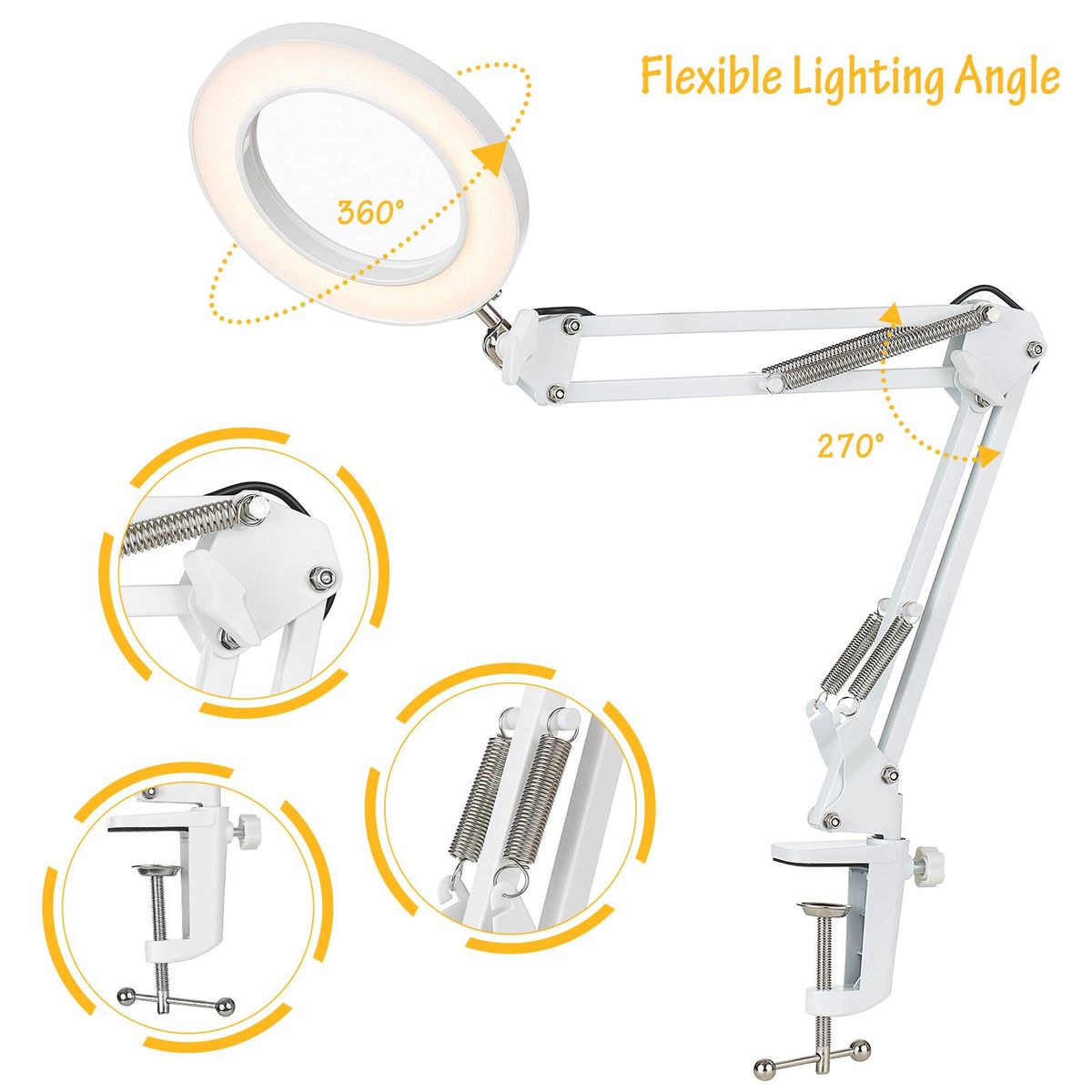 Tomshine Flexible Clamp-on Table Lamp Swing Arm Dimmable LEDs Desk Light 3 Color Modes & 10 Brightness Levels Reading Working Studying Light