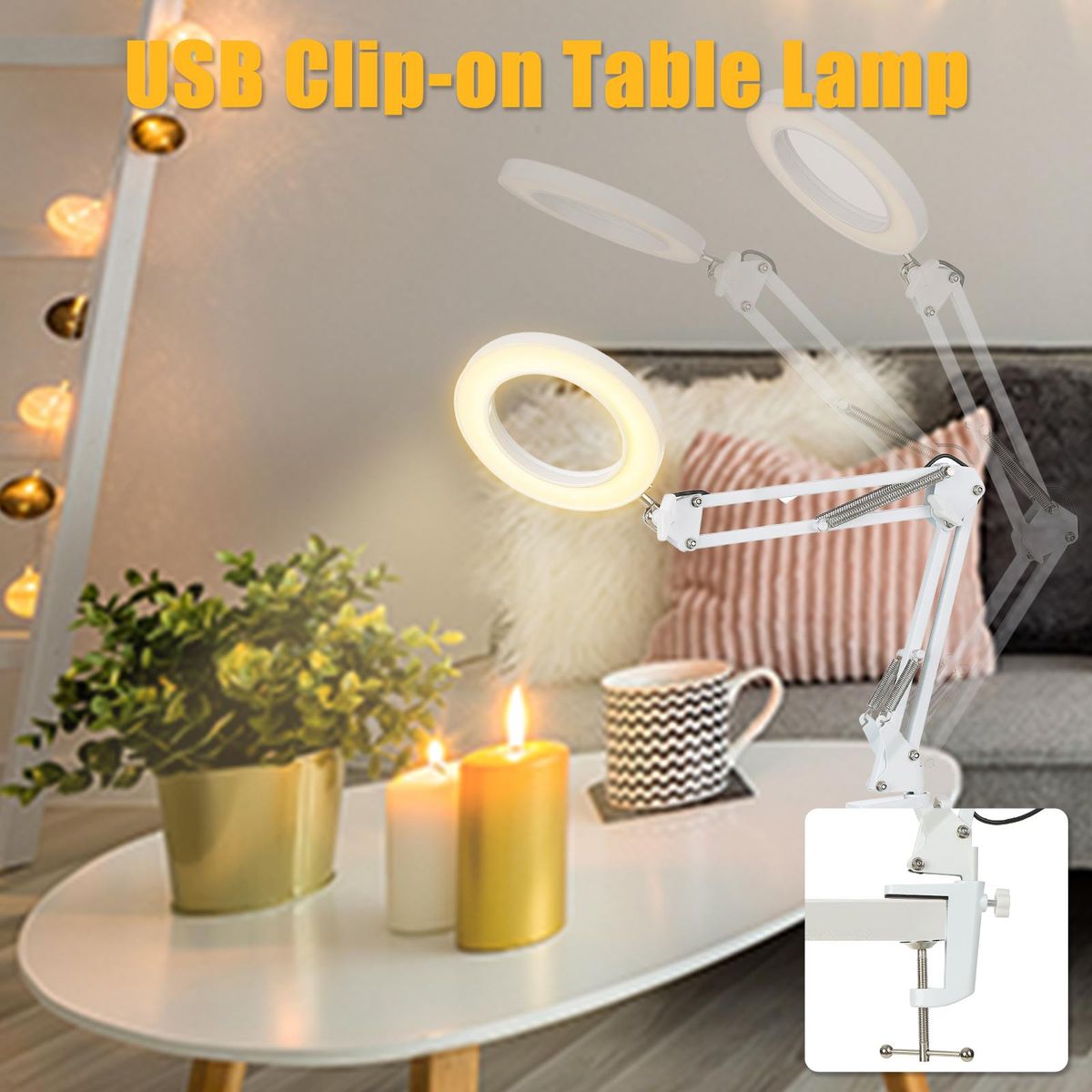 Tomshine Flexible Clamp-on Table Lamp Swing Arm Dimmable LEDs Desk Light 3 Color Modes & 10 Brightness Levels Reading Working Studying Light