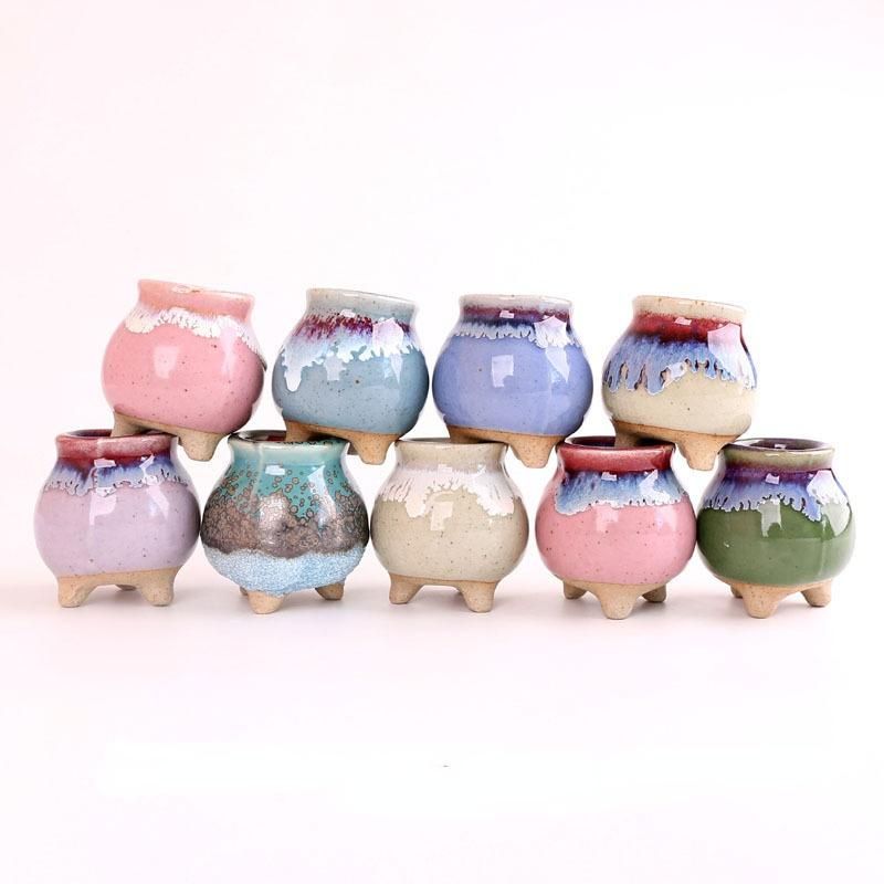 Ice Crack Ceramic Flowerpots for Succulent Home Garden Desktop Decoration Mini Succulent Pots Stand Colorful Flower Pot