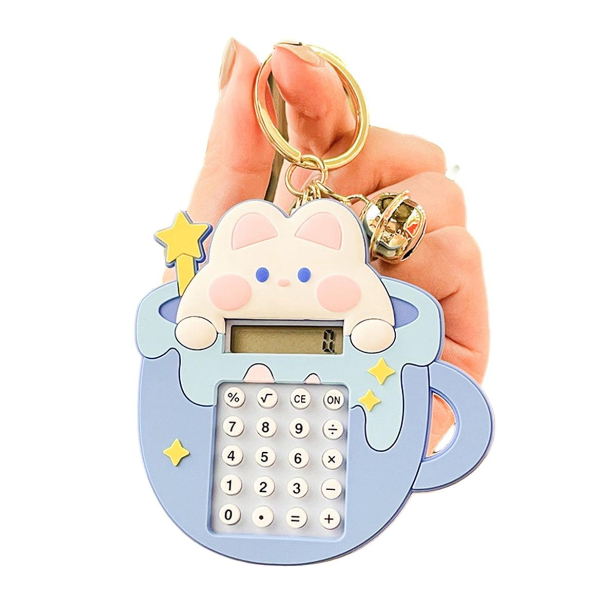 Mini Pocket Calculator Adorable Cartoon Keychain Calculator Portable Blue