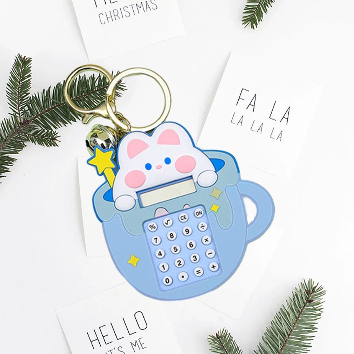 Mini Pocket Calculator Adorable Cartoon Keychain Calculator Portable Blue