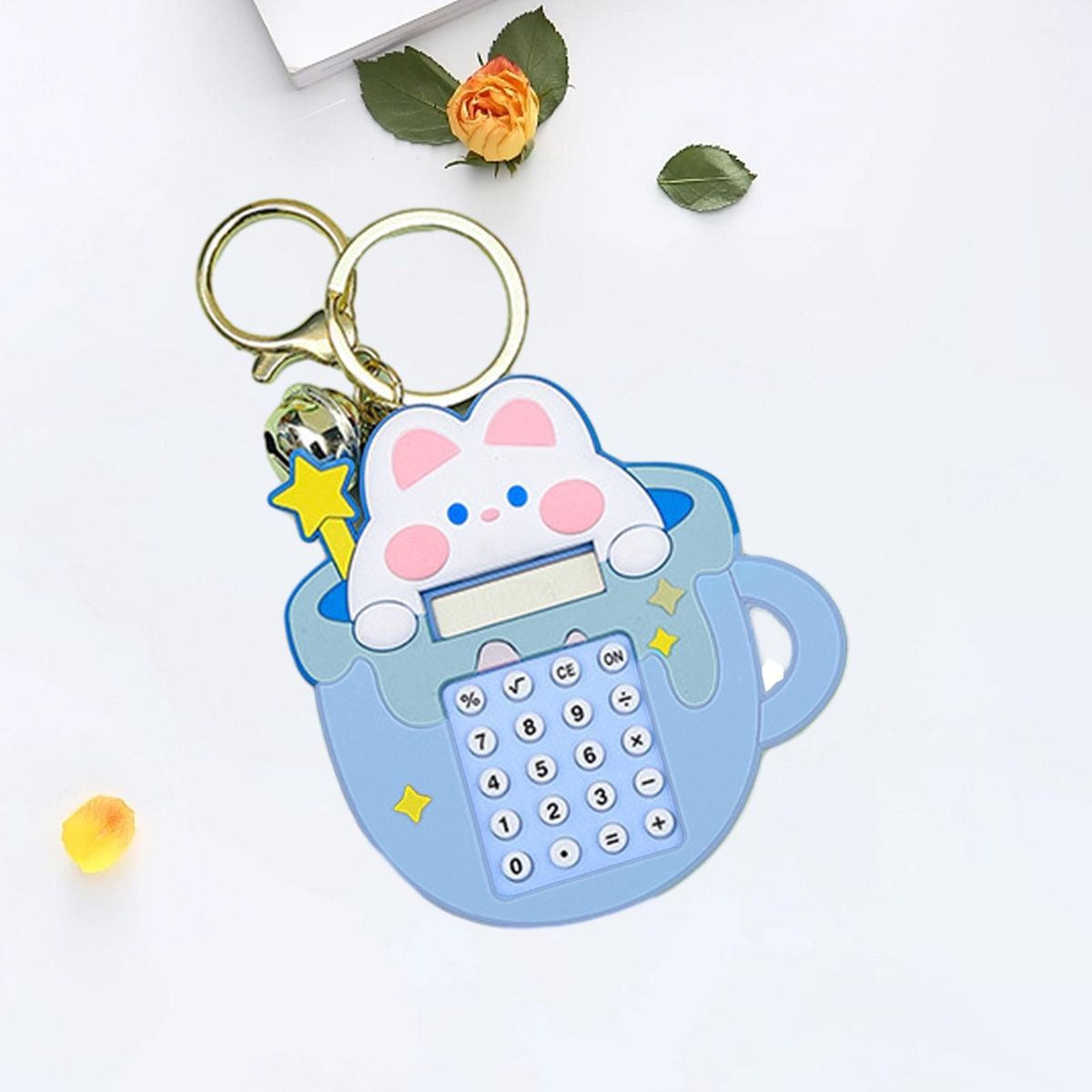 Mini Pocket Calculator Adorable Cartoon Keychain Calculator Portable Blue