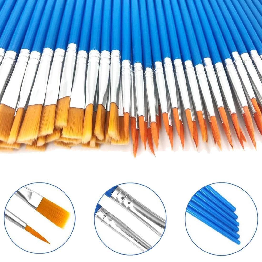 120 Pcs Flat and Round Paint Brushes Set,Pointed Flat Nylon