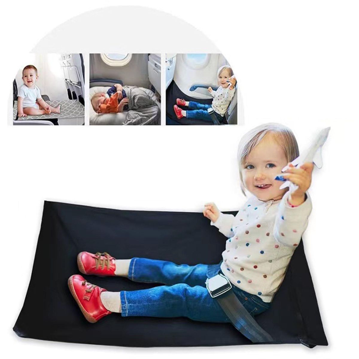 Seat Extender Travel Use Kids Airplane Footrest Seat Extender Black