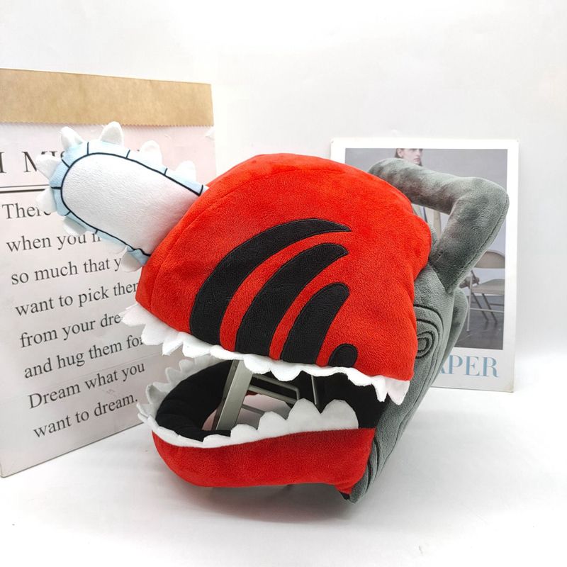 (White)Chainsaw Man Hat Anime Cosplay Headgear Stuffed Doll
