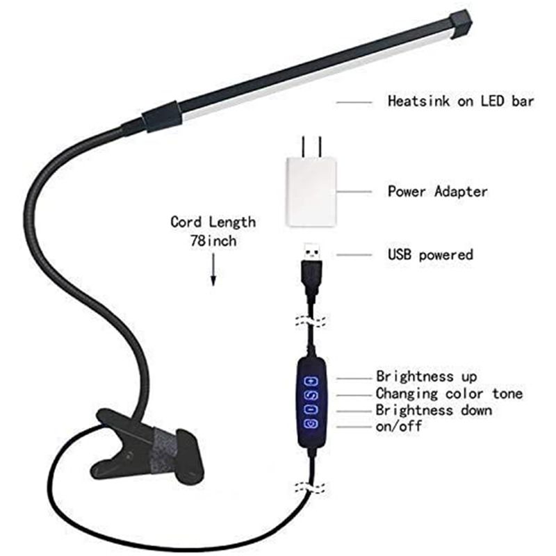 LED Reading Light, Clamp Desk Lamp, 3 Modes Clip Light,