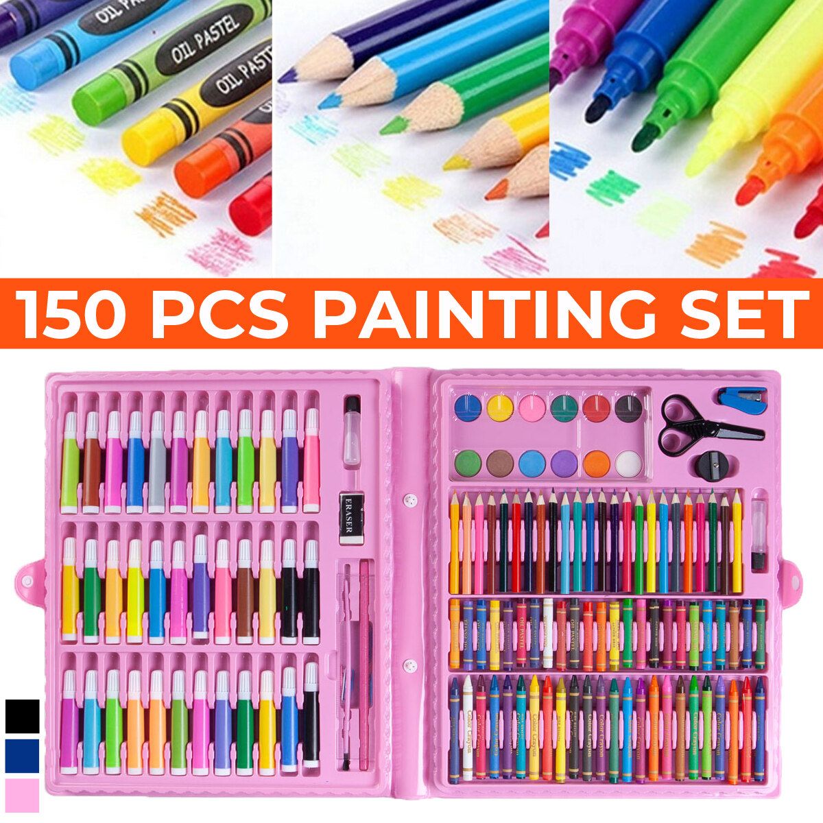 150PCS Colored Pencil Artist Kit Pen Brush Drawing Tools Set Kindergarten Supplies Crayon Marker Pink