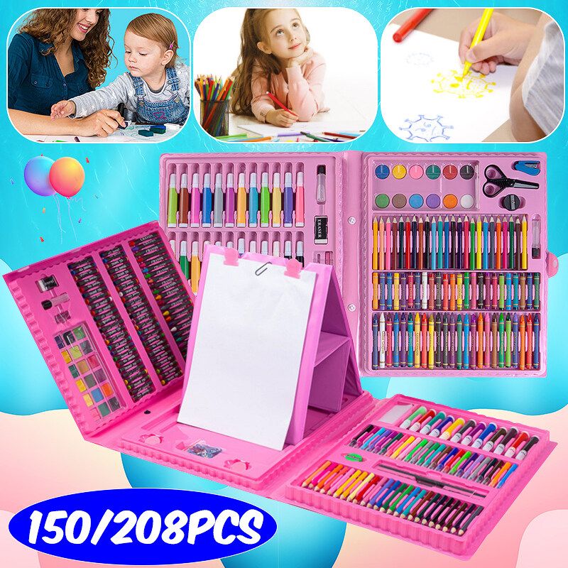 150PCS Colored Pencil Artist Kit Pen Brush Drawing Tools Set Kindergarten Supplies Crayon Marker Pink