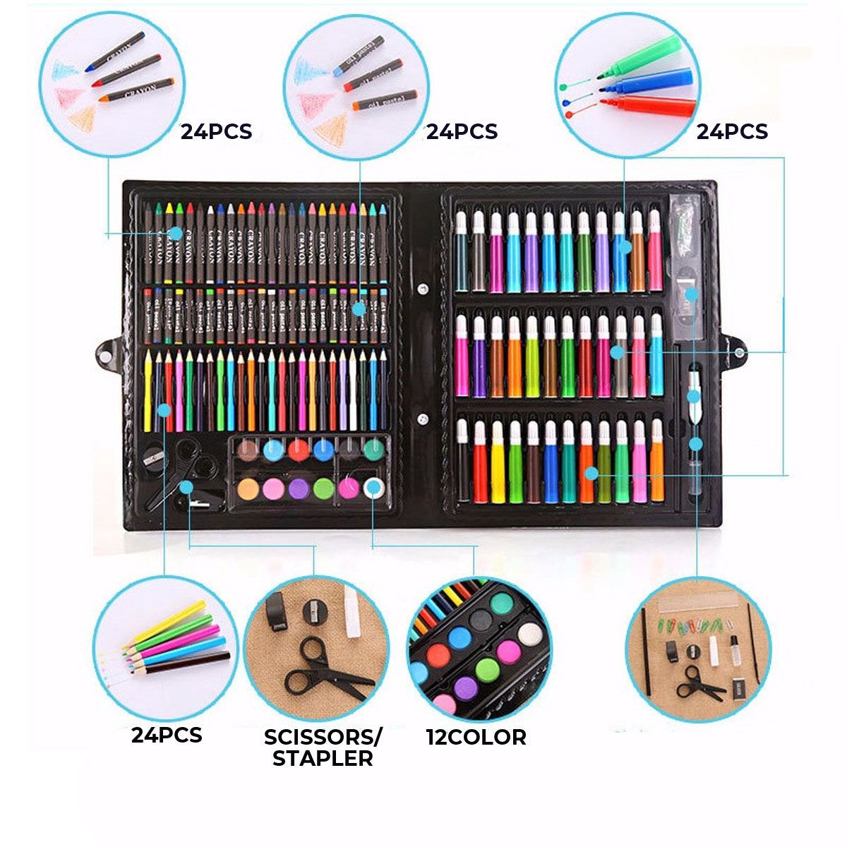 150PCS Colored Pencil Artist Kit Pen Brush Drawing Tools Set Kindergarten Supplies Crayon Marker Pink