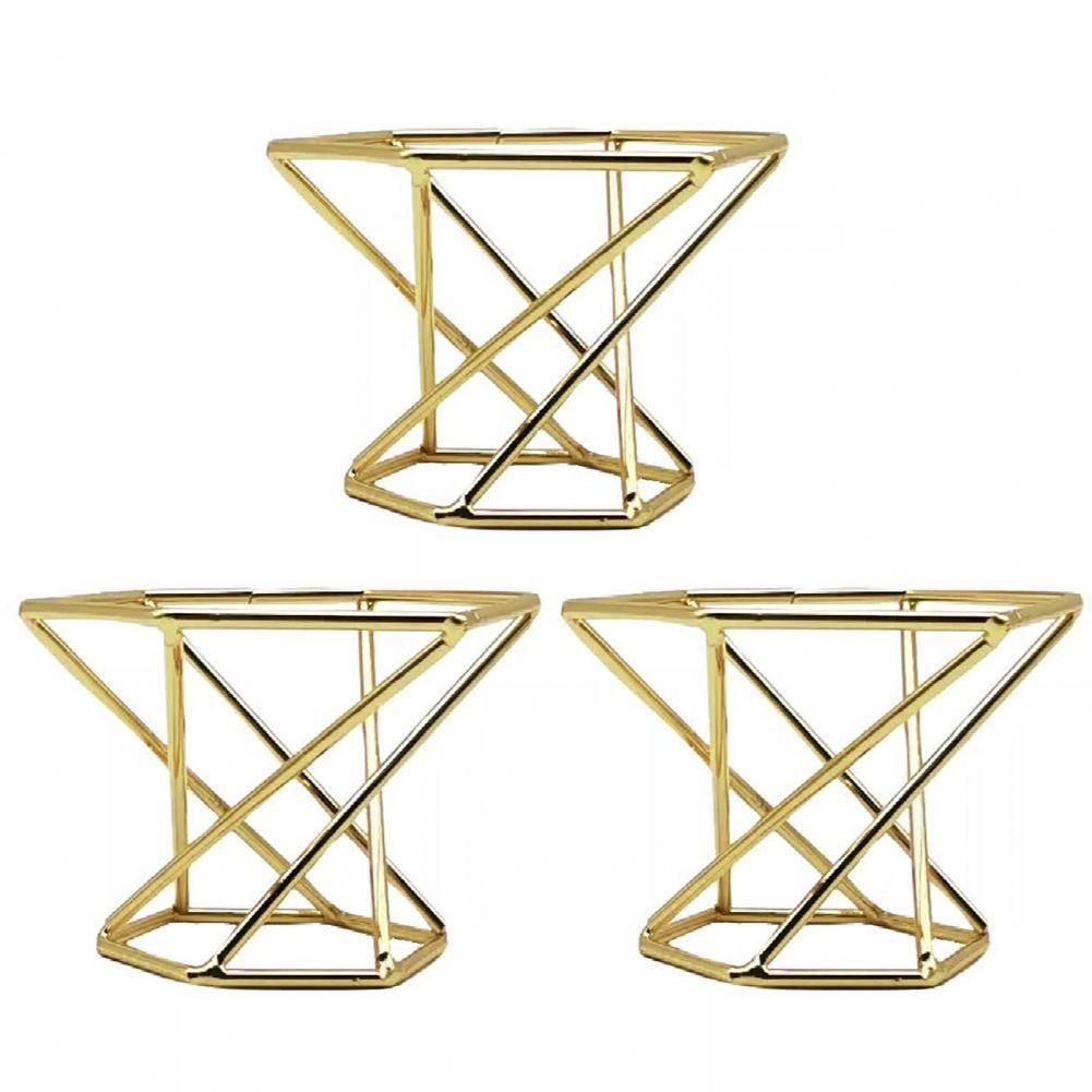 3PCS Geometric Metal Plant Display Rack Elegant Nordic Style Widely Use Air Plant Stand Holder Minimalist Flower Vase For Home Golden