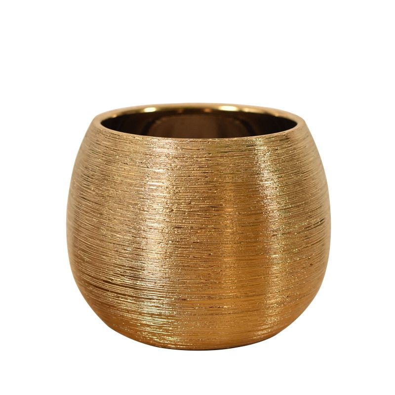 Gold-Plated Ceramic Flower Pot Round Flower Vase Succulent Pot Gold-Plated Ceramic Brushed Fleshy Round Flower Pot Vase Flower Gold