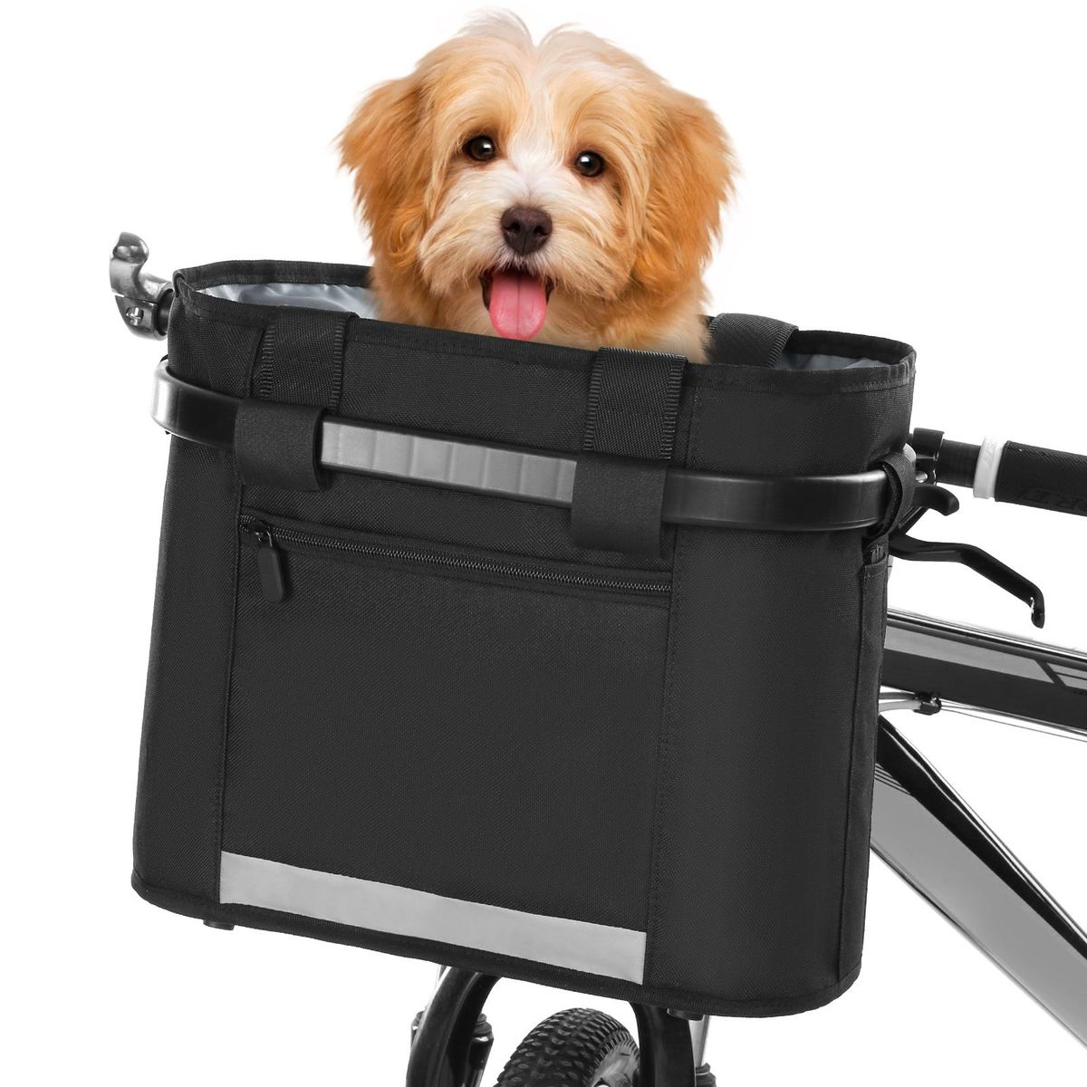 Bike Basket Quick Release Removable Folding Bicycle Handlebar Basket Pet Cat Dog Carrier Bag Detachable Shoulder Bag Tote for Cycling Shopping Picnic