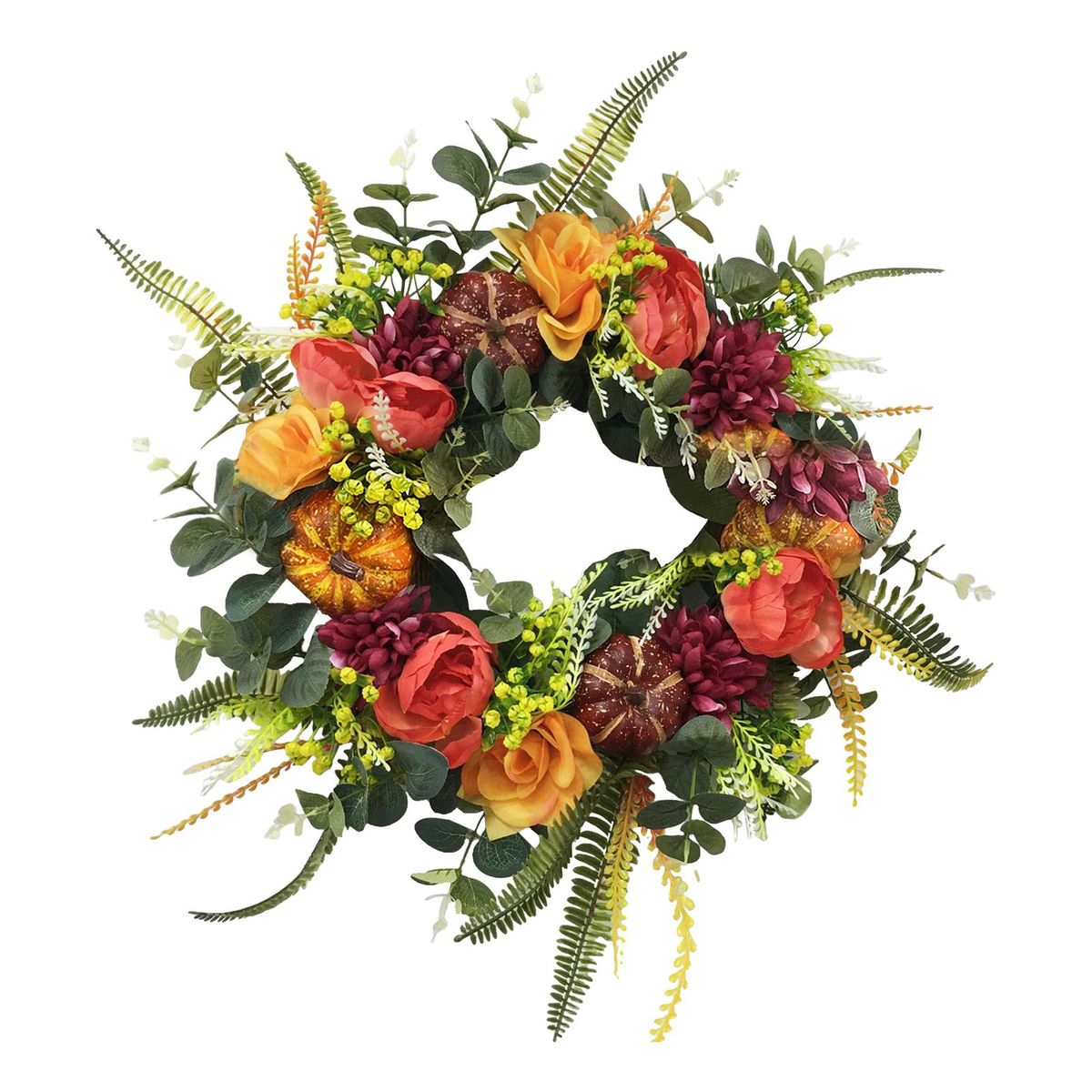18 Inch Fall Wreath Harvest Festival Wreaths Autumn Wreath with Pumpkin Flower Leaf Thanksgiving Wreath for Farmhouse Fall Front Door Decorations Gift