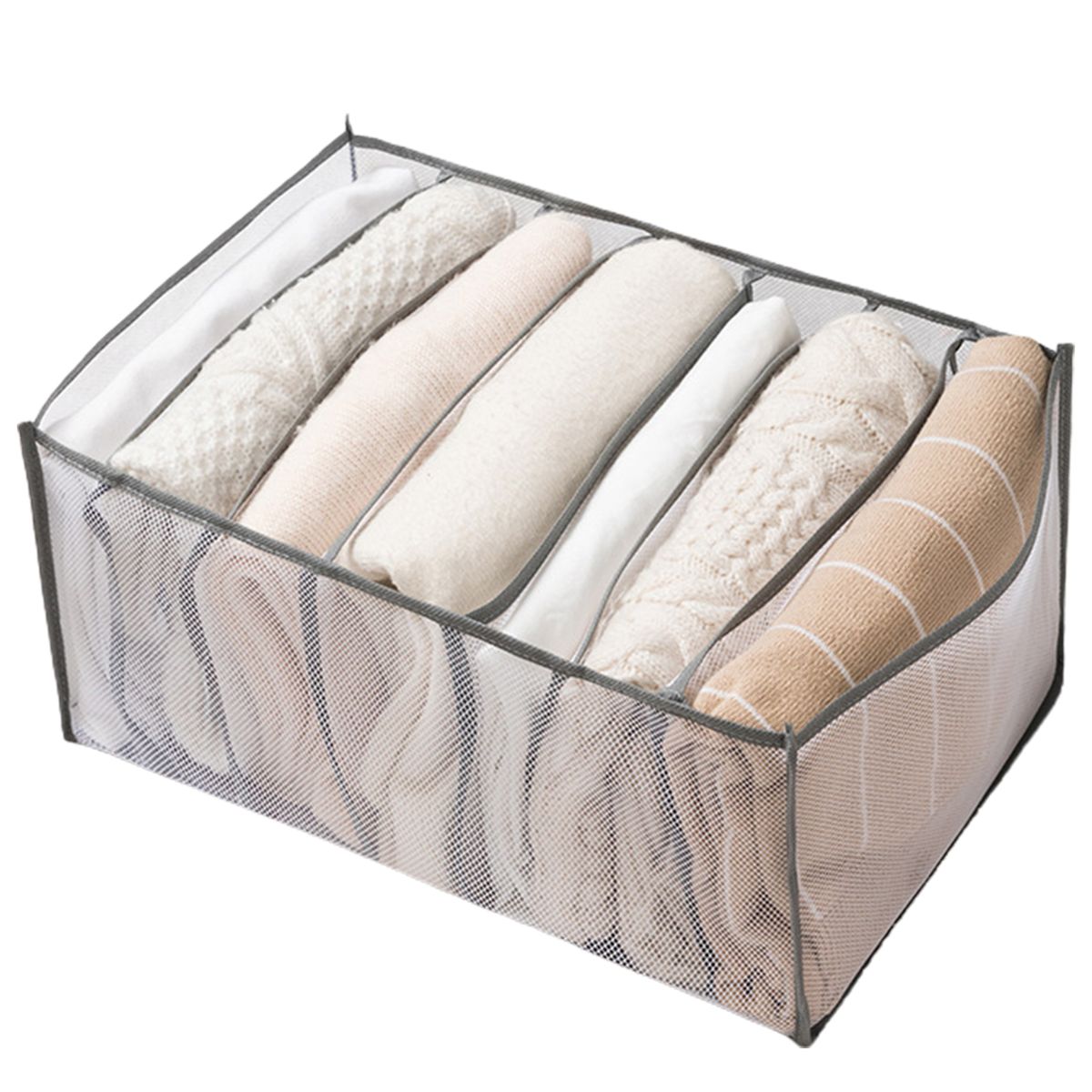 Storage Box Large Capacity Printing 7 Grids Divided-Grey