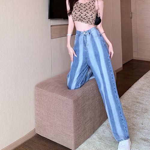 High Waist Loose Denim Trousers Casual Straight-leg Pants-Fifth Blue L