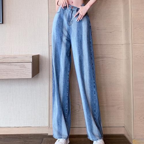 High Waist Loose Denim Trousers Casual Straight-leg Pants-Fifth Blue L
