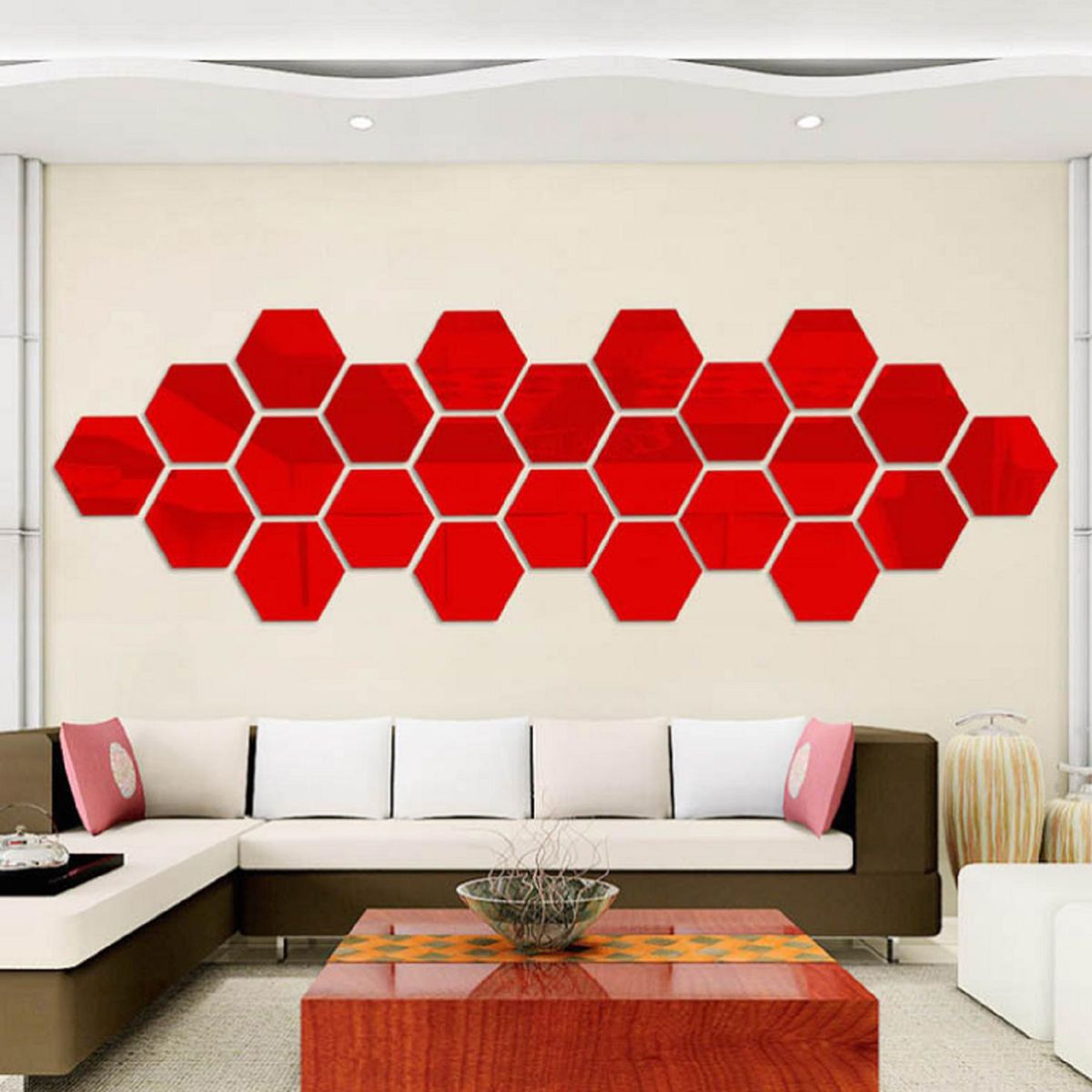 3D Acrylic Modern Mirror Decal Art Mural Wall Sticker-Red