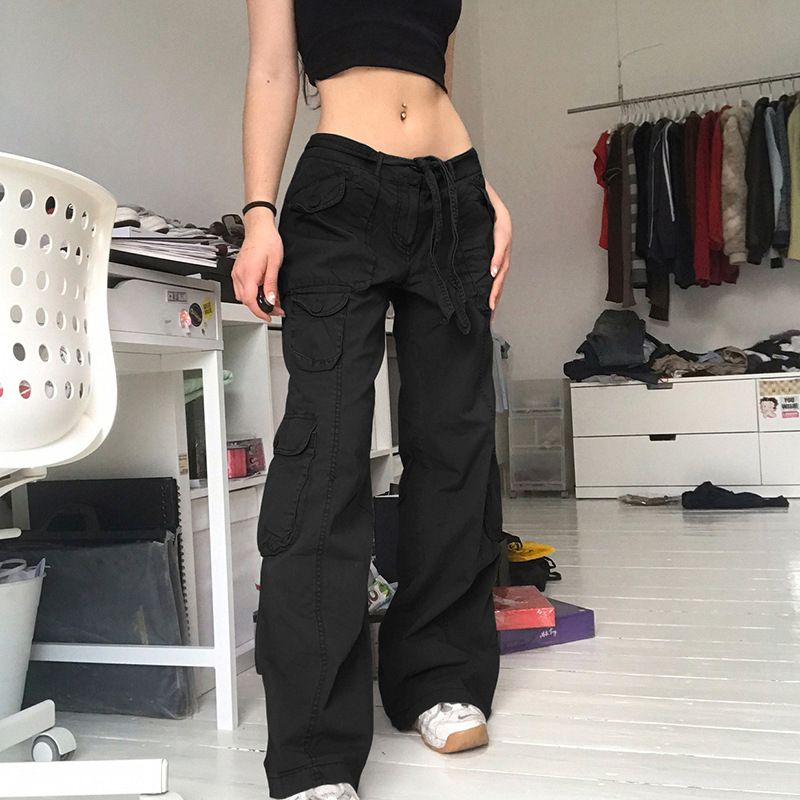 (Black)Women 90s Y2K Patchwork Wide Leg Mom Jeans Big Pocket Cargo Pants Vintage Mopping Pants Casual Streetwear Boyfriend Denim Jeans ACU